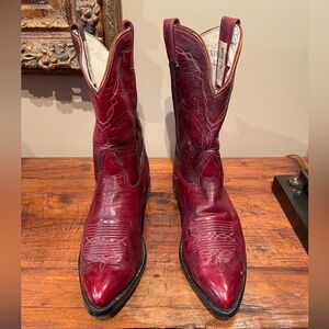 Vintage Remington Men's Deep Cherry Red Wine Leather Cowboy Boots